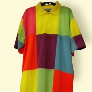 Godbody Retro Multicolored Patchwork Men's Size 2XL Block Style Bold Polo Shirt